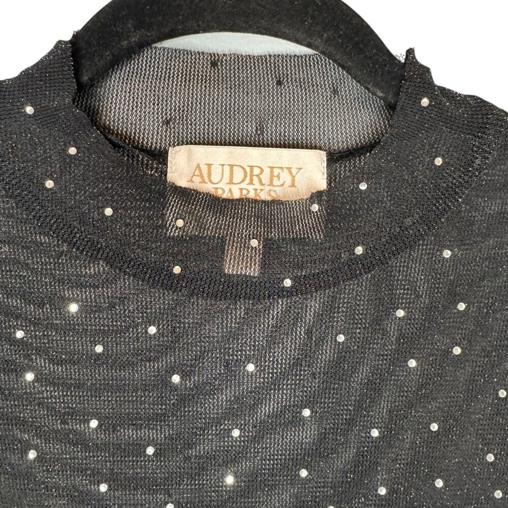 Audrey Parks Black Sheer Rhinestone Studded Bodycon Mini Dress Womens S - Picture 8 of 9